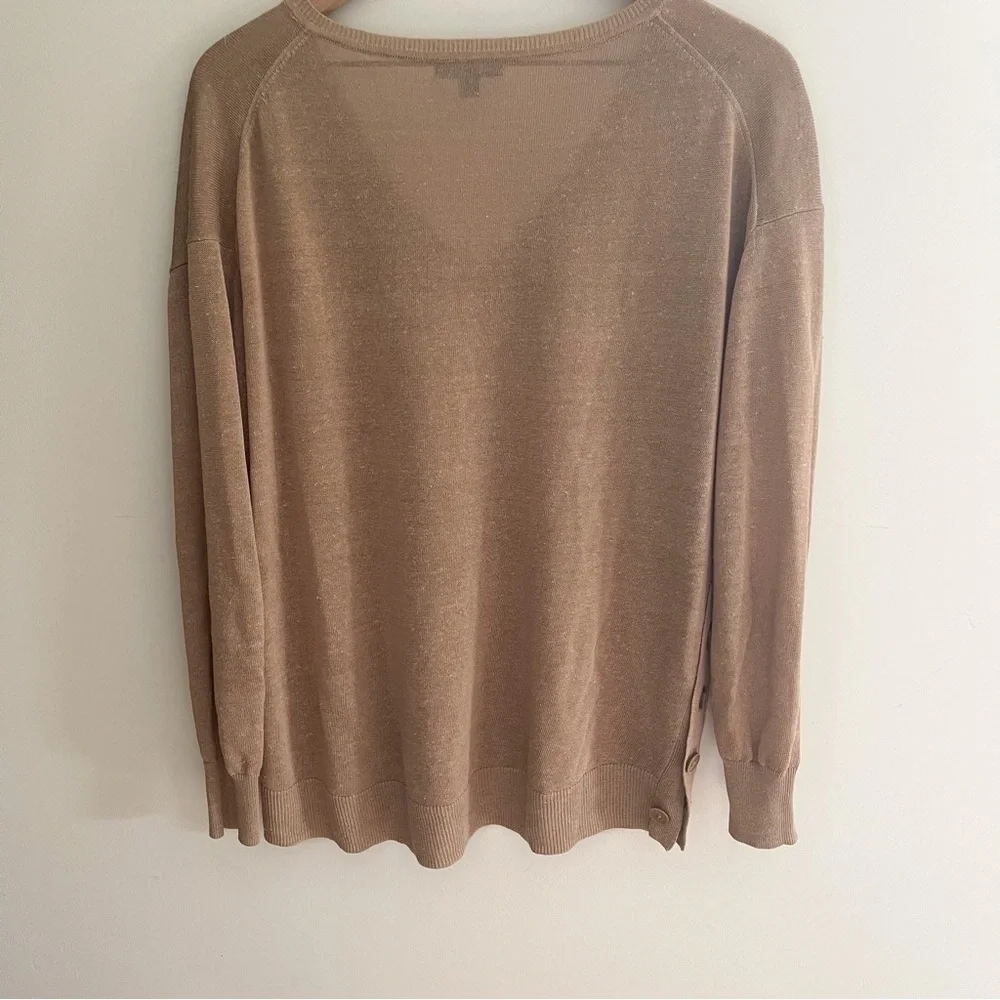 J. Crew Side Button Linen Blend V-Neck Sweater